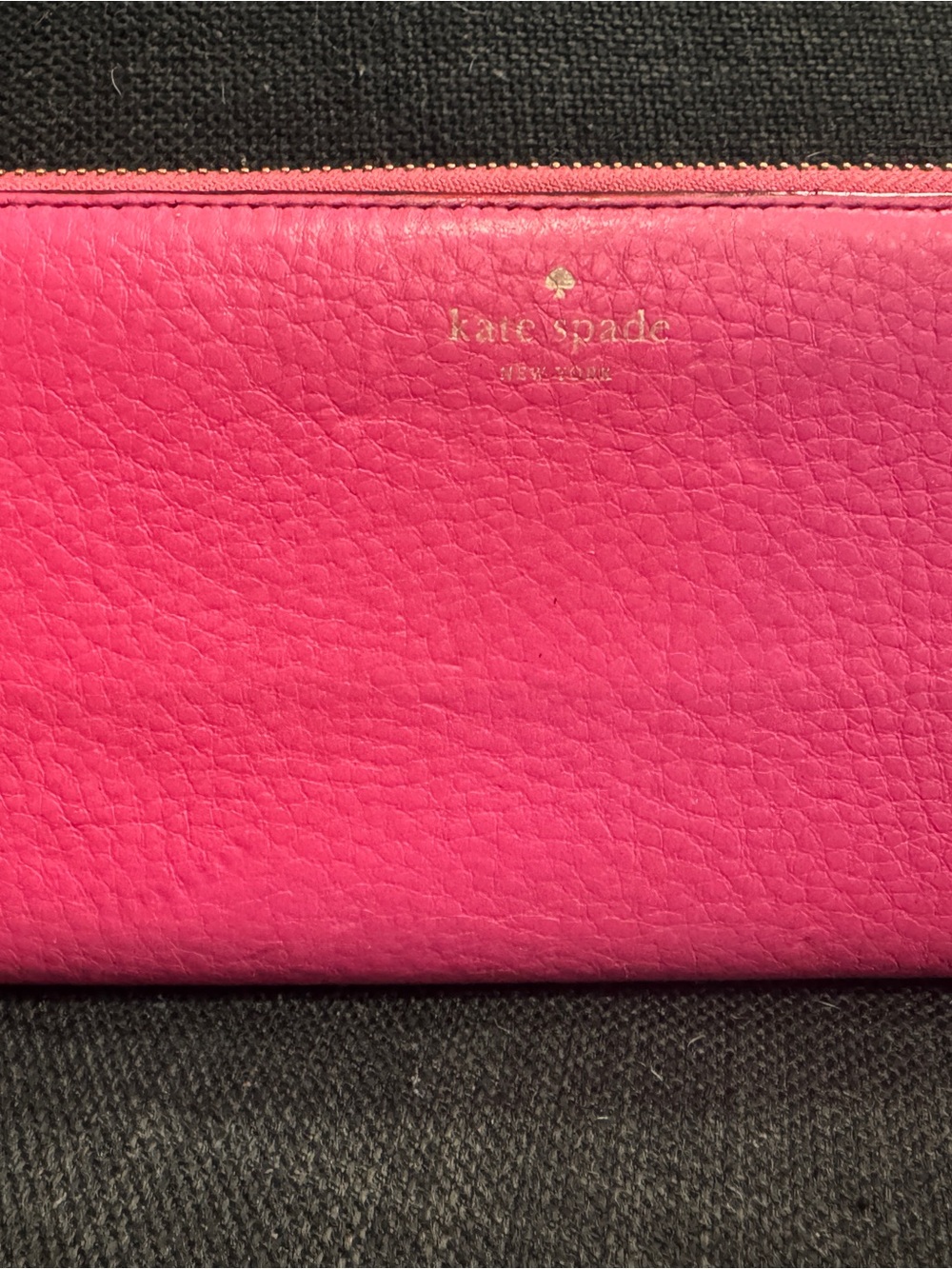kate spade Pebbled Leather Zip Wallet in Hot Pink with Gold Logo